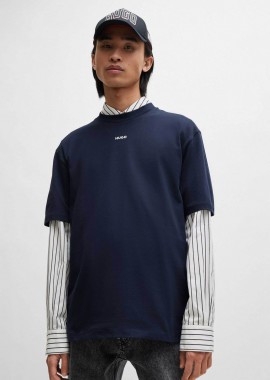 HUGO - Hugo Boss ανδρικό T-shirt μονόχρωμο βαμβακερό με ανάγλυφο λογότυπο