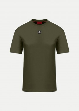 HUGO - Hugo Boss ανδρικό βαμβακερό T-shirt μονόχρωμο με ανάγλυφο logo patch