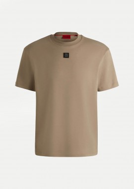 HUGO - Hugo Boss ανδρικό βαμβακερό T-shirt μονόχρωμο με ανάγλυφο logo patch