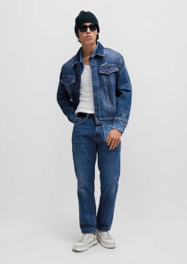 HUGO - Hugo Boss ανδρικό τζην παντελόνι μονόχρωμο με all-over stonewashed effect