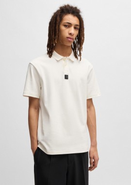 HUGO - Hugo Boss ανδρική μπλούζα πόλο μονόχρωμη με logo patch Regular Fit
