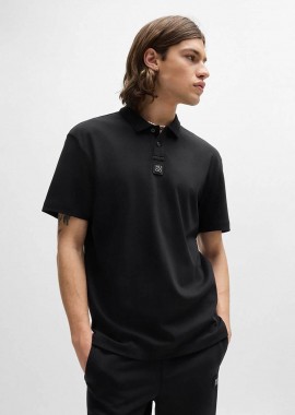 Hugo Boss ανδρική μπλούζα πόλο μονόχρωμη με logo patch Regular Fit 