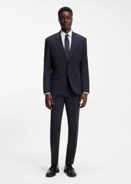 HUGO - Hugo Boss ανδρικό μάλλινο παντελόνι κοστουμιού - 50540306 Μπλε Σκούρο