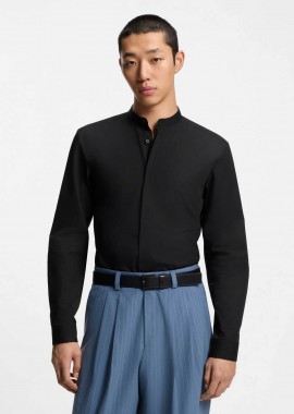HUGO - Hugo Boss ανδρικό πουκάμισο μονόχρωμο με μάο γιακάς Slim Fit