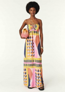 BA&SH - ba&sh γυναικείο maxi φόρεμα strapless με all-over πολύχρωμα geometric prints