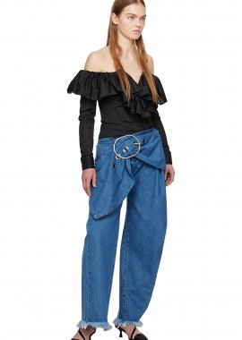 MARQUES' ALMEIDA - Marques' Almeida γυναικεία μπλούζα off the shoulder με βολάν - RST24TP0532SHT Μαύρο