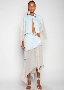 MARQUES' ALMEIDA - Marques' Almeida γυναικείο denim jacket με ημιδιαφάνεια στα μανίκια - SS24JK0198CHDNLB Μπλε Ανοιχτό