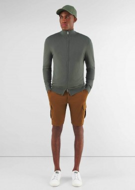 Profuomo ανδρική πλεκτή ζακέτα με ψηλό λαιμό Slim Fit - PPVJ10015A Πράσινο Σκούρο
