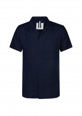 Profuomo ανδρικό λινό πουκάμισο με τσέπη Slim Fit - PPVH10030A Μπλε Σκούρο