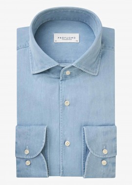 Profuomo ανδρικό denim πουκάμισο Slim Fit - PPWH10019A Μπλε Ανοιχτό