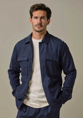 Profuomo ανδρικό κοτλέ overshirt με τσέπη Normal Fit - PPWF10006A Σκούρο Μπλε