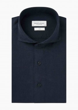 Profuomo ανδρικό λινό πουκάμισο μονόχρωμο Slim Fit - PPWH10020E Σκούρο Μπλε