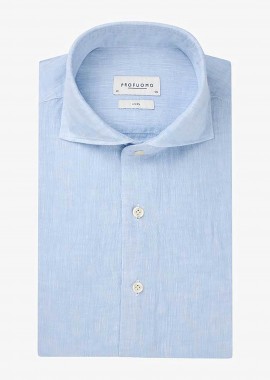 PROFUOMO - Profuomo ανδρικό λινό πουκάμισο μονόχρωμο Slim Fit - PPWH10020B Μπλε Ανοιχτό