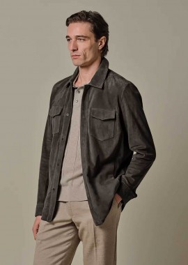 Profuomo ανδρικό suede overshirt Normal Fit - PPXF10035B Taupe