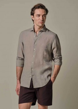 Profuomo ανδρικό λινό πουκάμισο Slim Fit - PPXH10017D Μπεζ