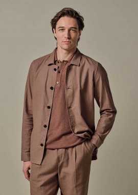PROFUOMO - Profuomo ανδρικό overshirt με λινάρι Normal Fit - PPXF10016B Καφέ Ανοιχτό