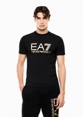 EA7 - EA7 ανδρικό T-shirt με λογότυπο Slim Fit - 7M001412AF22264 Μαύρο - Χρυσό