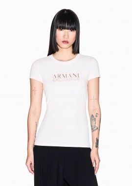 ARMANI EXCHANGE - Armani Exchange γυναικείο T-shirt με μεταλλικό λογότυπο Slim Fit - XW001837AF16294 Λευκό