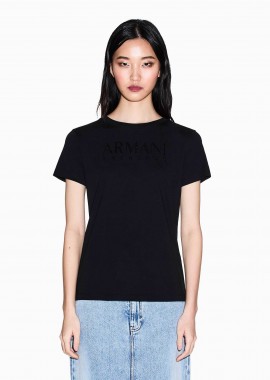 ARMANI EXCHANGE - Armani Exchange γυναικείο T-shirt με λογότυπο από στρας Regular Fit - XW002294AF17172 Μαύρο