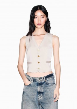ARMANI EXCHANGE - Armani Exchange γυναικείο γιλέκο με χρυσά κουμπιά - XW001954AF21553 Μπεζ