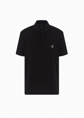 ARMANI EXCHANGE - Armani Exchange ανδρική μπλούζα πόλο μονόχρωμη με ανάγλυφο λογότυπο Regular Fit - XM000367AF13022 Μαύρο
