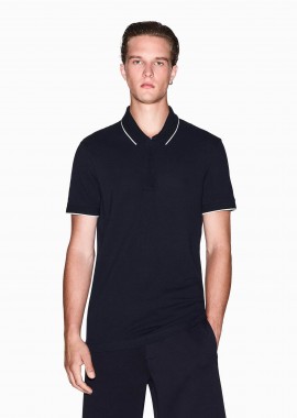 ARMANI EXCHANGE - Armani Exchange ανδρική κοντομάνικη μπλούζα πόλο πικέ με λογότυπο στην πατιλέτα Slim Fit - XM001285AF10366 Σκούρο Μπλε