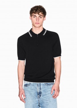 ARMANI EXCHANGE - Armani Exchange ανδρική πλεκτή μπλούζα πόλο με φερμουάρ Regular Fit - XM001977AF20139 Μαύρο