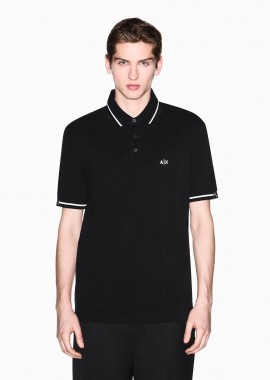 Armani Exchange ανδρική κοντομάνικη μπλούζα πόλο πικέ με κεντημένο monogram Regular Fit - XM002356AF13026 Μαύρο