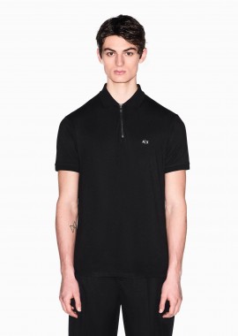 ARMANI EXCHANGE - Armani Exchange ανδρική κοντομάνικη μπλούζα πόλο με φερμουάρ και κεντημένο monogram Regular Fit - XM002372AF21936 Μαύρο