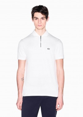 Armani Exchange ανδρική κοντομάνικη μπλούζα πόλο με φερμουάρ και κεντημένο monogram Regular Fit - XM002372AF21936 Λευκό