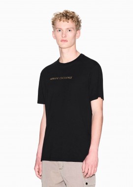 Armani Exchange ανδρικό T-shirt με μεταλλιζέ λογότυπο Regular Fit - XM002827AF12308 Μαύρο