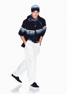 ARMANI EXCHANGE - Armani Exchange ανδρική ζακέτα φούτερ με ριγέ σχέδιο και λογότυπο Relaxed Fit - XM002243AF22544 Σκούρο Μπλε