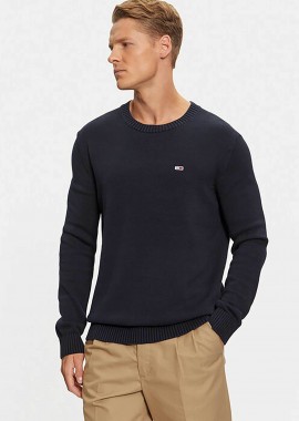 Tommy Jeans ανδρικό πουλόβερ με λογότυπο Slim Fit - DM0DM18370 Μπλε Σκούρο