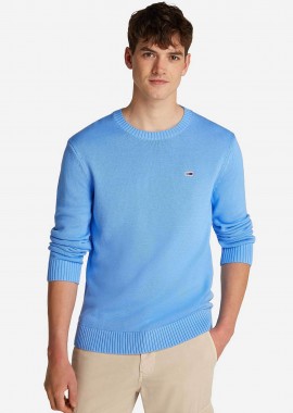TOMMY JEANS - Tommy Jeans ανδρικό πουλόβερ με λογότυπο Slim Fit - DM0DM18370 Γαλάζιο