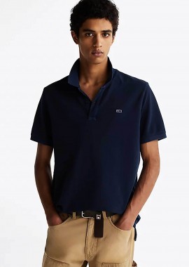 TOMMY JEANS - Tommy Jeans ανδρική μπλούζα πόλο μονόχρωμη με λογότυπο Slim Fit - DM0DM20226 Μπλε Σκούρο