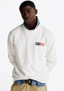 TOMMY JEANS - Tommy Jeans ανδρική μπλούζα φούτερ μονόχρωμη με λογότυπο - DM0DM20341 Εκρού