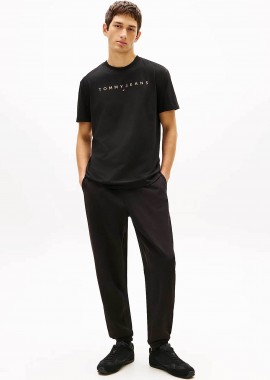 TOMMY JEANS - Tommy Jeans ανδρικό T-shirt με λογότυπο Regular Fit - DM0DM20744 Μαύρο - Κόκκινο