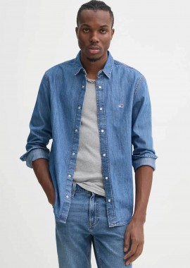 TOMMY JEANS - Tommy Jeans ανδρικό denim πουκάμισο με κεντημένο λογότυπο - DM0DM21102 Denim Blue