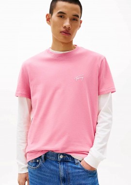 TOMMY JEANS - Tommy Jeans ανδρικό T-shirt με λογότυπο Regular Fit - DM0DM21140 Ροζ