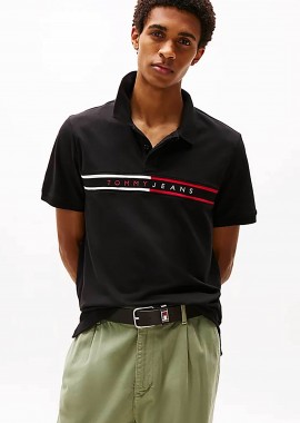 TOMMY JEANS - Tommy Jeans ανδρική μπλούζα πόλο μονόχρωμη Slim Fit - DM0DM20916 Μαύρο