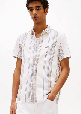 TOMMY JEANS - Tommy Jeans ανδρικό πουκάμισο με ριγέ σχέδιο και λογότυπο Regular Fit - DM0DM21302 Λευκό