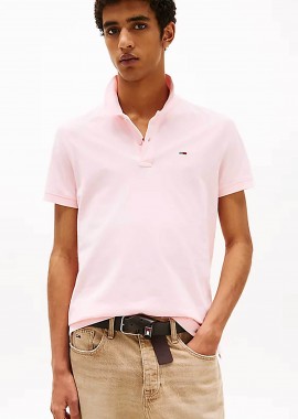 TOMMY JEANS - Tommy Jeans ανδρική μπλούζα πόλο μονόχρωμη Slim Fit - DM0DM20676 Ροζ Ανοιχτό
