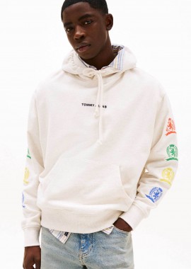 Tommy Jeans ανδρική μπλούζα φούτερ με prints - DM0DM20836 Κρέμ