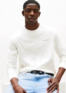 TOMMY JEANS - Tommy Jeans ανδρική μακρυμάνικη μπλούζα με λογότυπο Slim Fit - DM0DM21594 Εκρού