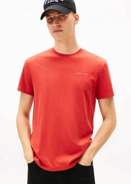 TOMMY JEANS - Tommy Jeans ανδρικό T-shirt μονόχρωμο με λογότυπο Slim Fit - DM0DM21780 Κόκκινο