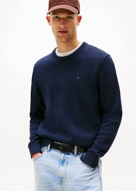 TOMMY JEANS - Tommy Jeans ανδρική πλεκτή μπλούζα Slim Fit - DM0DM21787 Μπλε Σκούρο