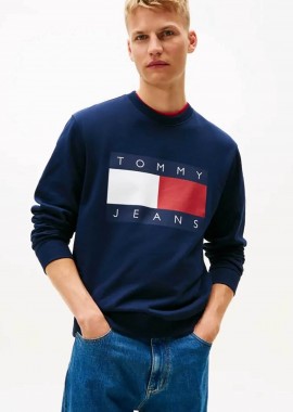 TOMMY JEANS - Tommy Jeans ανδρική μπλούζα φούτερ με λογότυπο Regular Fit - DM0DM22643 Μπλε Σκούρο