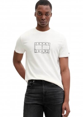 Tommy Jeans ανδρικό T-shirt με λογότυπο Regular Fit - DM0DM22317 Λευκό