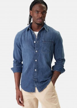 TOMMY JEANS - Tommy Jeans ανδρικό denim πουκάμισο με λογότυπο Regular Fit - DM0DM22303 Denim Blue Σκούρο