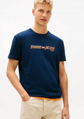 TOMMY JEANS - Tommy Jeans ανδρικό T-shirt με λογότυπο Regular Fit - DM0DM22548 Μπλε Σκούρο